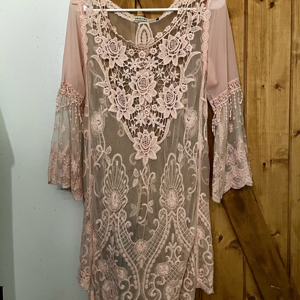 Elegant Lace Overlay Pink Dress
